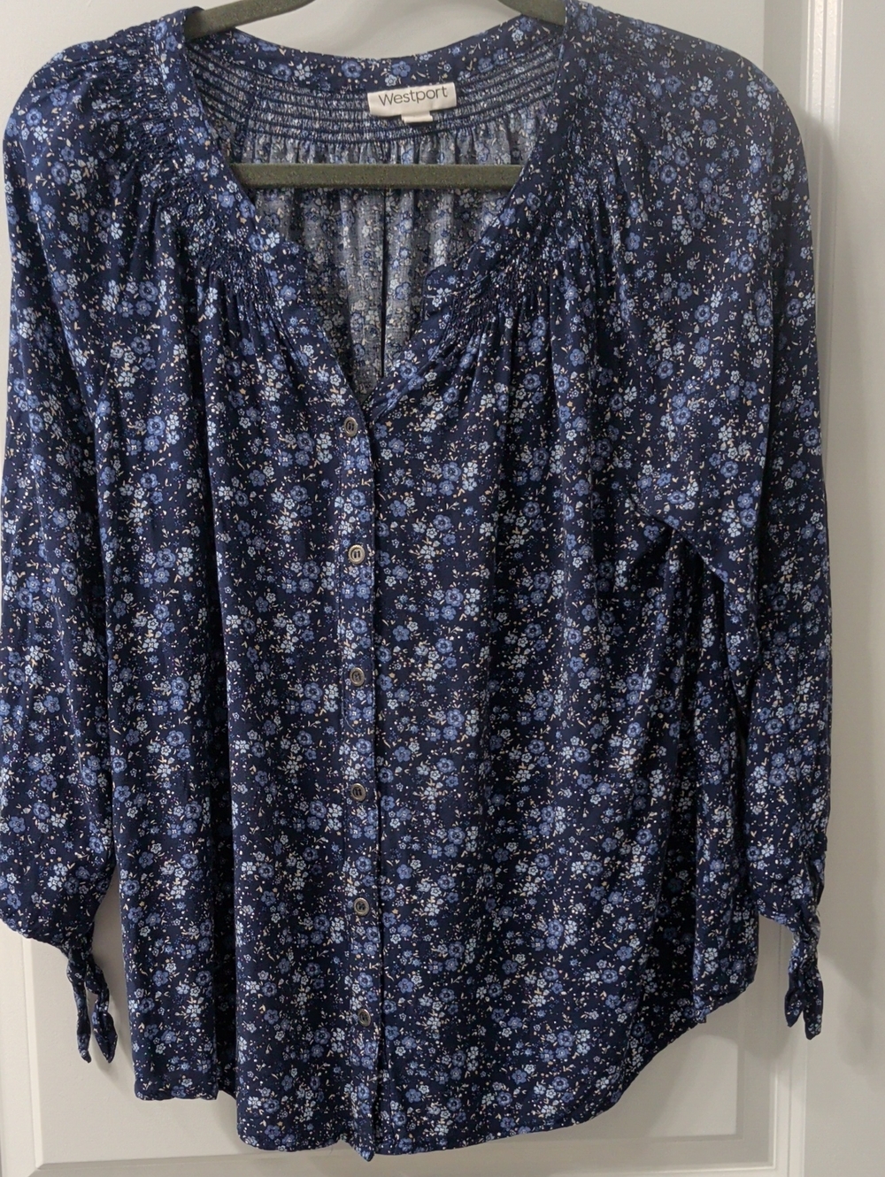 Westport Navy Blue Floral Button-Front Women's Top